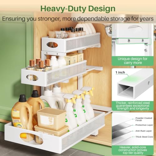 Kitstorack Under Sink Organizer 3-Tier Slide Out Drawer for Bathroom 2-Pack - Image 6