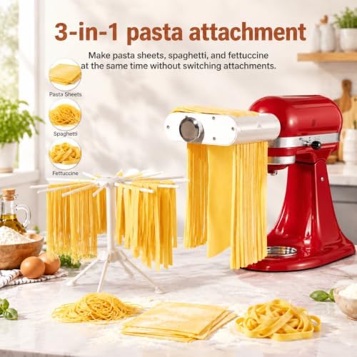 Antree 3 in 1 Pasta Attachment for KitchenAid Stand Mixers with Drying Rack - Image 2