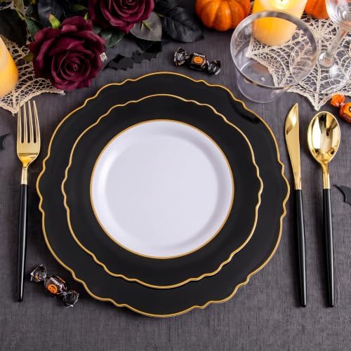 WDF 30Guest Black and Gold Plastic Plates - Gold Plastic Silverware With Black Handle Baroque Halloween Black and Gold Disposable Dinnerware for Wedding/Party/Birthday/Halloween - Image 5