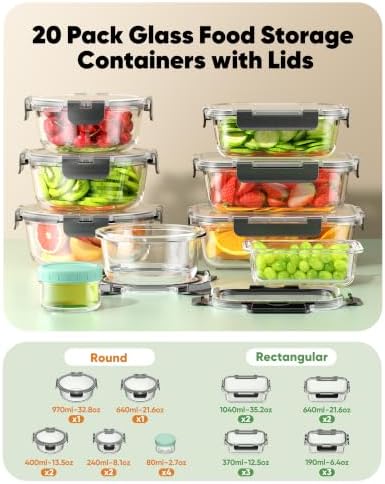 BiuLeon 40 PCS Glass Food Storage Containers with Lids, BPA-Free - Image 2