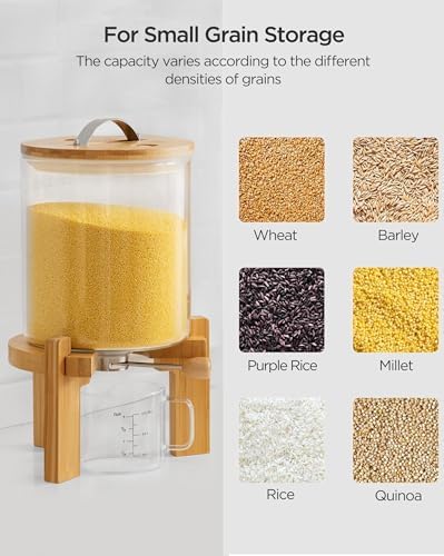 HBlife 8-10 Lbs Glass Rice Dispenser with Wooden Stand Flour and Cereal Container with Glass Measuring Cup Pantry Food Organization Storage Bin with Airtight Bamboo Lid, 5L (2 Pack) - Image 6