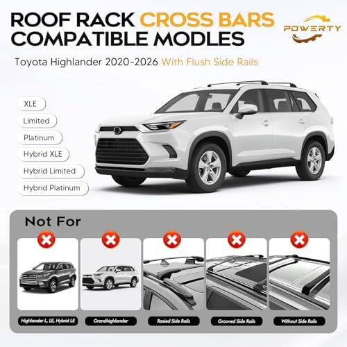 268LBS Roof Rack Cross Bars for 2020-2026 Toyota Highlander XLE/XSE/Limited/Platinum/Hybrid with Flush Side Rails(Not for L/LE/LE Hybrid), Lockable Roof Crossbars Rooftop Luggage Racks - Image 2