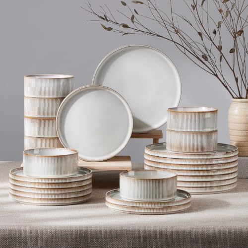 HaWare Dinnerware Sets, Plates and Bowls Set for 8, Reactive Dawn Beige by HaWare