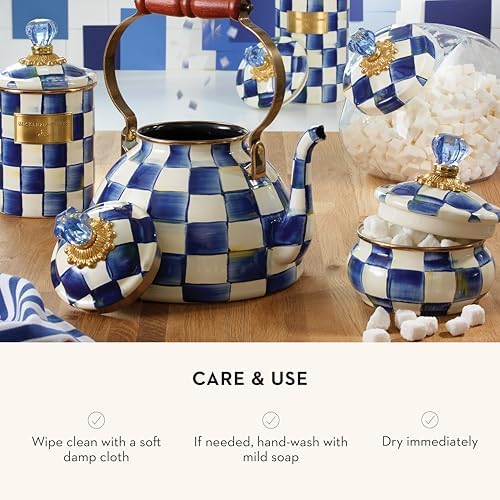 MACKENZIE-CHILDS Enamel Squashed Pot, Blue-and-White Royal Check - Image 5