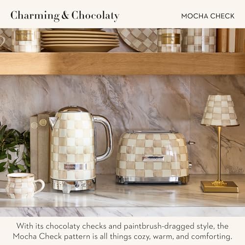MACKENZIE-CHILDS Electric Kettle, 8 Cups, Brown-and-White Mocha Check - Image 3