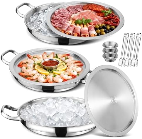 3-Set Chilled Serving Trays, Shrimp Cocktail Serving Dish with Ice Trays by Unknown