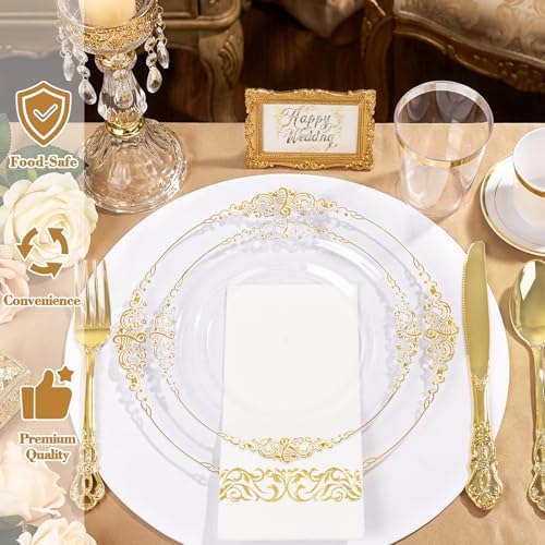 YOUBET 700 PCS Clear Gold Plastic Plates for Wedding Party - Image 3