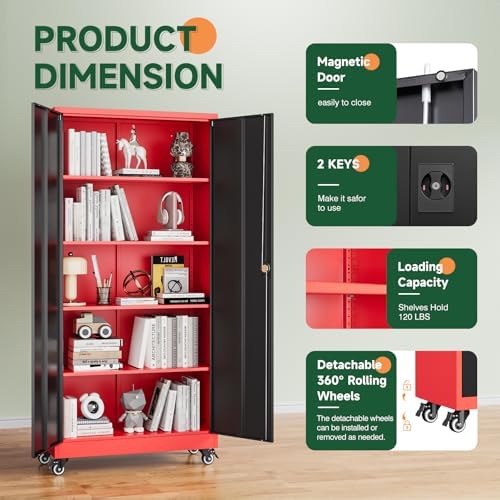 Letaya Metal Garage Storage Cabinets with Lock Door and Adjustable Shelves, Steel Tool Cabinets for Home,Office,Warehouse Organisieren (Black Red, 74.41" H) - Image 6