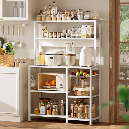 SUPERJARE Bakers Rack with Power Outlet, 35.4 Inches Coffee Bar with Basket - Image 2