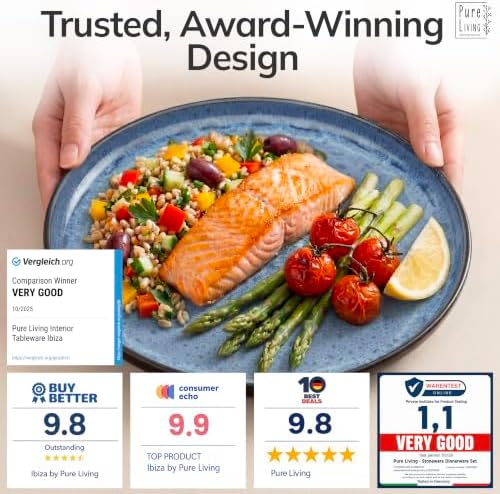 32 Piece Stoneware Dinnerware Set for 8, Handcrafted Plates and Bowls Set - Image 3