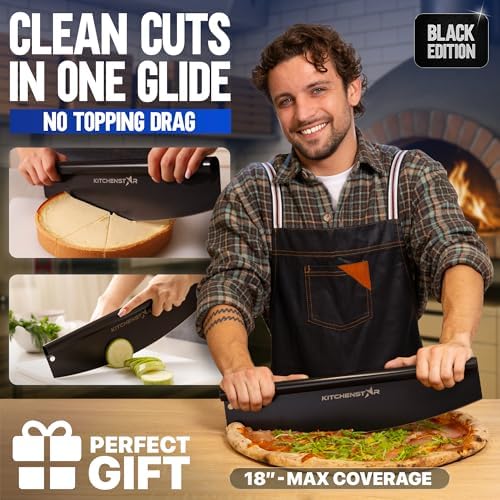 18-Inch Pizza Cutter Rocker Blade, 304 Stainless Steel Slicer Knife, Black - Image 2