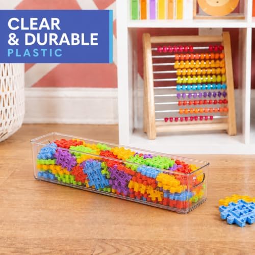 primebox Plastic Food Storage 4 Pack Clear Container Bin with Handles for Organizing Kitchen, Pantry, Refrigerator, Freezer, Pantry, Cabinet, Closet, Bathroom. 20”x4”x5” - Image 4
