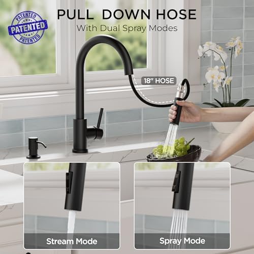 FORIOUS Kitchen Faucet, 2-Mode Pull Down Sprayer, Classic Matte Black - Image 3