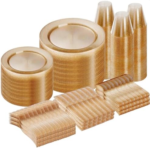 Goodluck 600 Piece Gold Glitter Disposable Plates for 100 Guests by GoodLuck