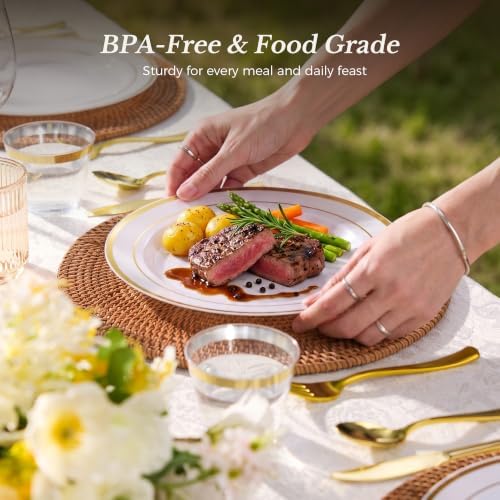 BESTVIP 600PCS Gold Dinnerware Set for 100 Guests, - Image 5
