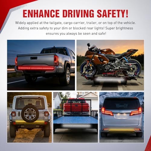 Nilight TR-04 Truck Tailgate Bar 60" Triple Row 504 LED Strip with Red Brake White Reverse Sequential Amber Turning Signals Strobe Lights，2 Years Warranty - Image 6
