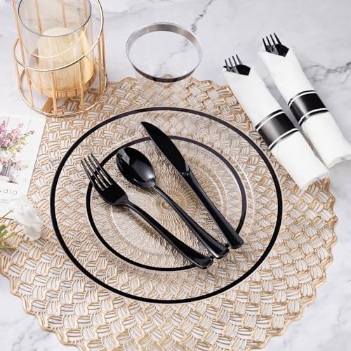Goodluck 700 Pcs Clear Plastic Plates with Black Rim, Plastic Dinnerware - Image 5