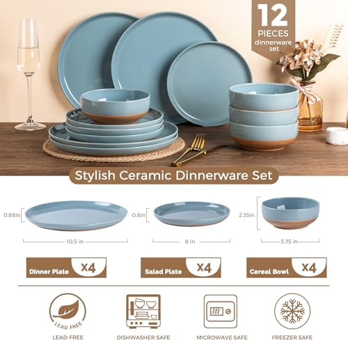 AmorArc Dinnerware Sets for 4, 12 Pieces Ceramic Plates and Bowls Set - Image 3