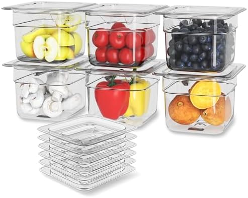 6-Pack NSF Polycarbonate Food Pans with Lids,1/6 Size,4" Deep,Clear by HNEDSEN