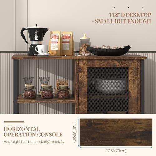 LVSOMT Coffee Bar Cabinet with Adjustable Shelves and Door, Rustic Brown - Image 4