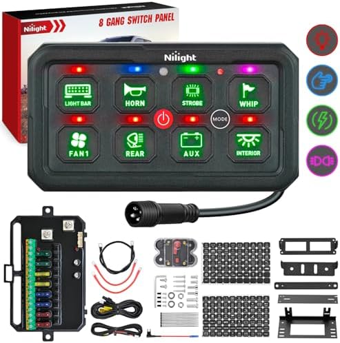 Nilight 8 Gang Switch Panel Green 12V 24V Circuit Control System 4-Mode by Nilight