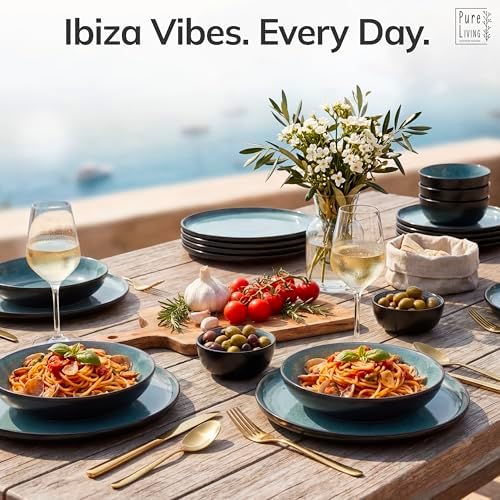 36 Piece Stoneware Dinnerware Set for 12, Handcrafted Plates and Bowls Set - Image 2