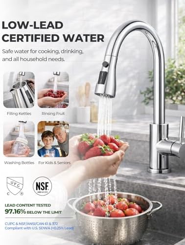 WEWE Pull-Down Kitchen Faucet with 3 Mode Sprayer, Polished Chrome - Image 4