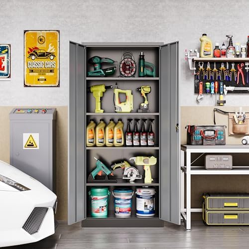 Metal Garage Storage Cabinet,71" H Tall Tool Cabinet with 2 Doors and 5 Adjustbale Shelves,Lockable Tool Cabinet for Garage,Basement,Home Office - Image 2