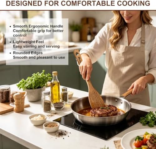 Acacia Wood Utensil Set,6 Piece, Heart Series Wooden Cooking Tools with 13.4" Long Handle Wok Spatula, Serving Spoon, Slotted Spoon, Frying Spatula, Salad Fork and Mixing Spoon - Image 7