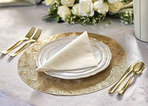 OCCASIONS 50 Pack (25 Guests) Fancy Disposable Plates, Rochelle White Gold - Image 4
