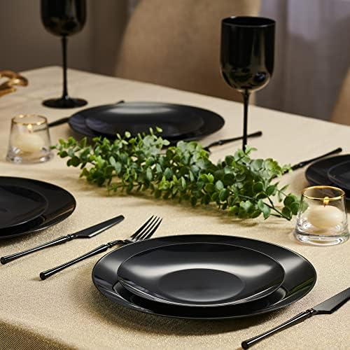 PLASTICPRO 32 Piece Combo Plates Set includes 16-7'' inch Plates & 16-10'' inch Plates Black Plastic PartyPlates Premium heavyweight Elegant, Disposable, Tableware, Dishes, - Image 2