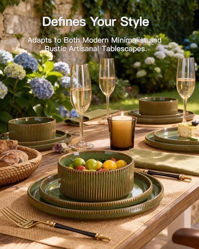 Stoneware Dinnerware Sets, Reactive Glaze Dishes Set for 8 - Image 2
