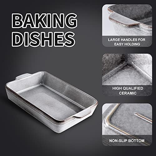 KOOV Bakeware Set, Ceramic Baking Dish Set, Rectangular Casserole Dish Set, Lasagna Pan, Baking Pans Set for Cooking, Cake Dinner, Kitchen, 9 x 13 Inches, Reactive Glaze 3-Piece, Variable Grey - Image 2