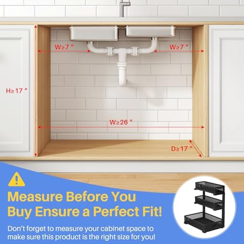 Under Sink Organizer, 3-Tier Thickened Metal Pull out Cabinet Organizer Shelf, Height Adjustable Slide out Storage Drawer Rack for Kitchen Bathroom Pantry Laundry Home Organization, 2-Pack, Black - Image 2