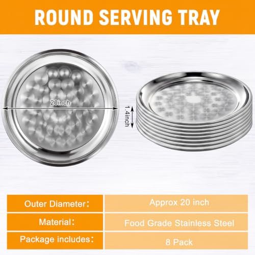 8 Pack Stainless Steel Round Silver Serving Tray Bulk, 20 Inch - Image 2