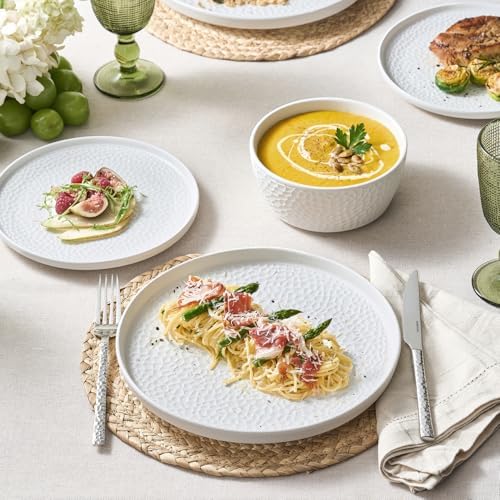KINGSTONE 12-Piece Hammered Ceramic Dinnerware Sets, White - Image 7