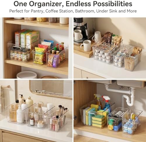 MOONEDGE Set of 12 Clear Plastic Storage Organizer Bins, 4 Large & 8 Small - Image 2