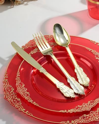 Goodluck 350 Piece Red Dinnerware Set for 50 Guests - Image 6