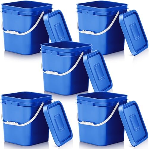 Mumufy 5 Pcs 3.5 Gallon Square Food Grade Bucket with Lid, Blue by Mumufy
