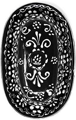 Global Crafts Butter Dish with Lid - Hand-Painted Mexican Pottery, Black - Image 2