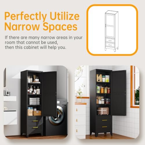Ckzbx Tall Narrow Storage Cabinet, 66.93" H Tall Bathroom Cabinet Metal Pantry Cabinets with Drawers, 3 Adjustable Shelves, for Kitchen, Bathroom, Home Office, Living Room - Image 6