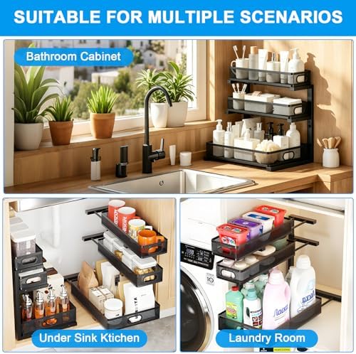 Under Sink Organizer,2Pack 3-Tier Height Adjustable Cabinet Organizer Shelf - Image 6