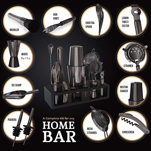Highball & Chaser 13-Piece Gunmetal Black Stainless Steel Boston Cocktail Shaker Bar Tool Set with Mixology Bartender Kit Accessories - Image 3