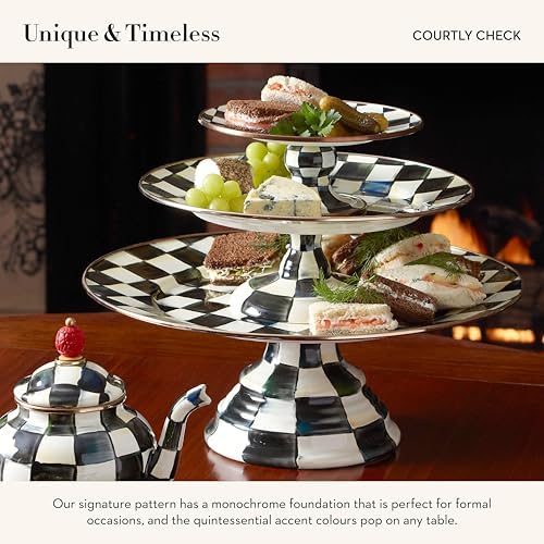 MACKENZIE-CHILDS Pedestal Platter, Large, Black-and-White Courtly Check - Image 3