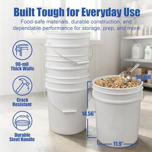 ePackageSupply 5 Gallon Bucket - Food Grade w/Lid BPA-Free, 3 Pack - White - Image 4