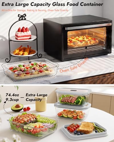 2 Pack Glass Food Storage Containers with Tempered Glass Lids & Steam Valve, 74oz(9.3 Cup) Airtight Leak-Proof Meal Prep Containers for Microwave/Oven/Freezer, Borosilicate Glass, Gift Box - Image 3