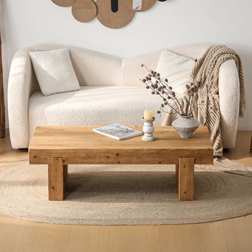 Rustic Wooden Coffee Table for Living Room Mid Century Modern Coffee Table - Image 3