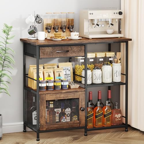 SWTYMIKI 33.31''x14.25'' Coffee Bar Cabinet - Large Farmhouse Coffee Stand Station Multi-Purpose Buffet Sideboard Cabinet with Drawers - Kitchen Bar Table for Living Room, Small Space, Espresso by SwtyMiki-TidyHomeSweetLife