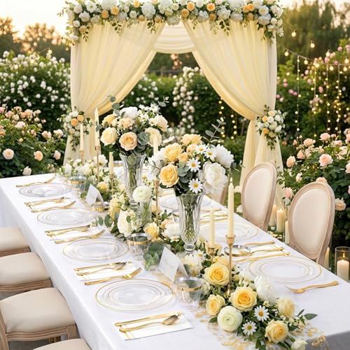 GATHER 350PCS Clear Plastic Plates with Gold Rim for Wedding and Party - Image 6