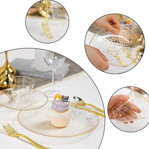 HOMIP 350PCS Clear Gold Glilter Plastic Dinnerware Set,Prerolled Silverware - Image 4
